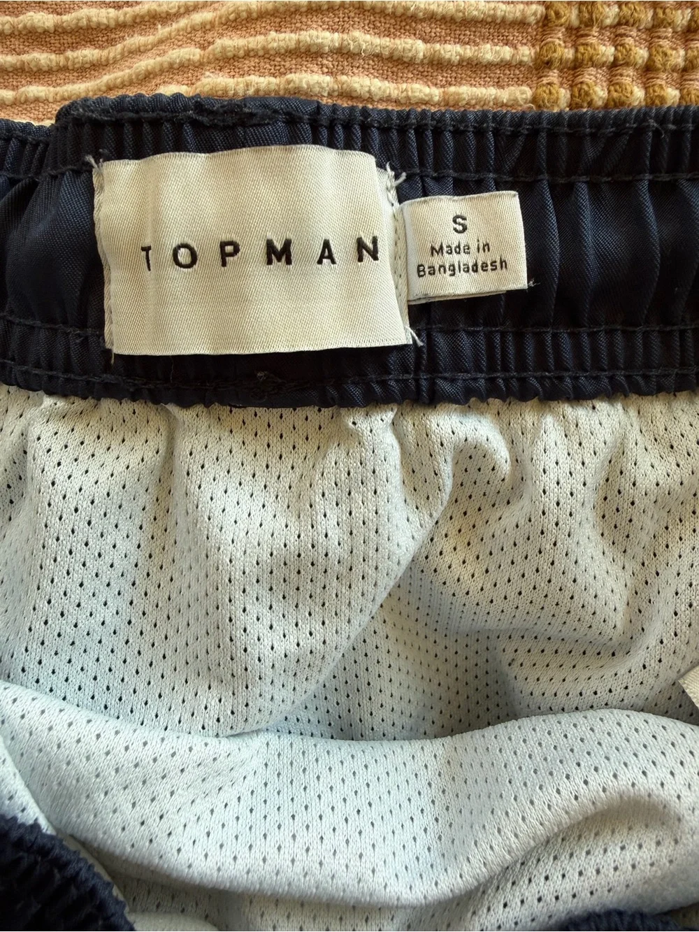 Topman Navy Swim Trunks with White Drawstring